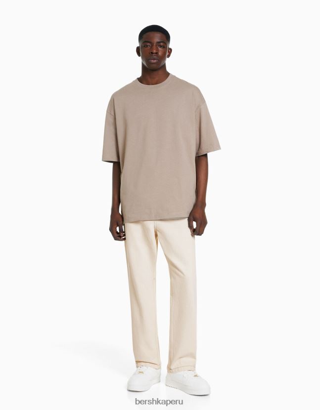 crema Bershka hombres vaqueros holgados de colores 806J6B3215