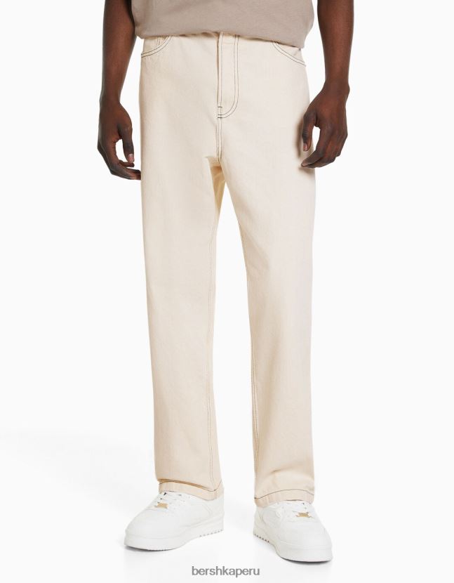 crema Bershka hombres vaqueros holgados de colores 806J6B3215