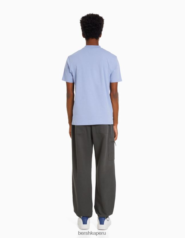 gris Bershka hombres pantalones de paracaídas de felpa con bolsillos con cremallera 806J6B3234