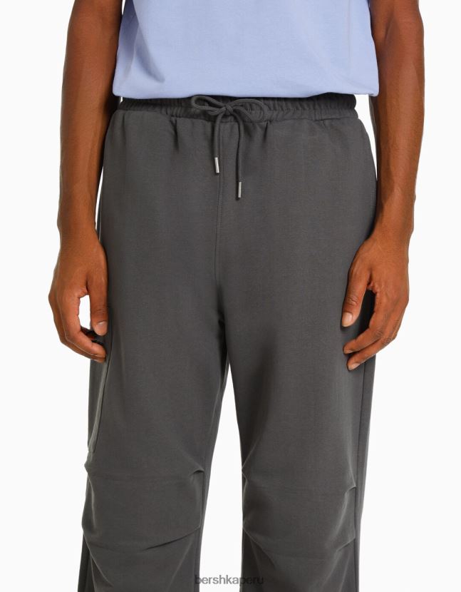 gris Bershka hombres pantalones de paracaídas de felpa con bolsillos con cremallera 806J6B3234