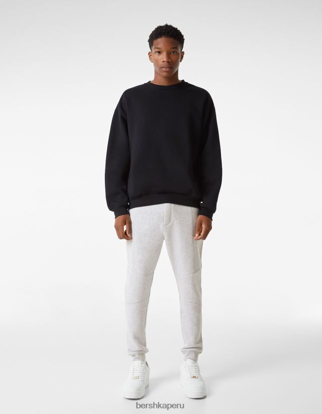 gris Bershka hombres pantalones deportivos de felpa con costuras 806J6B3217