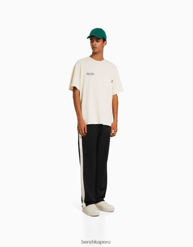 negro Bershka hombres pantalones anchos con franjas laterales entrelazadas 806J6B3237
