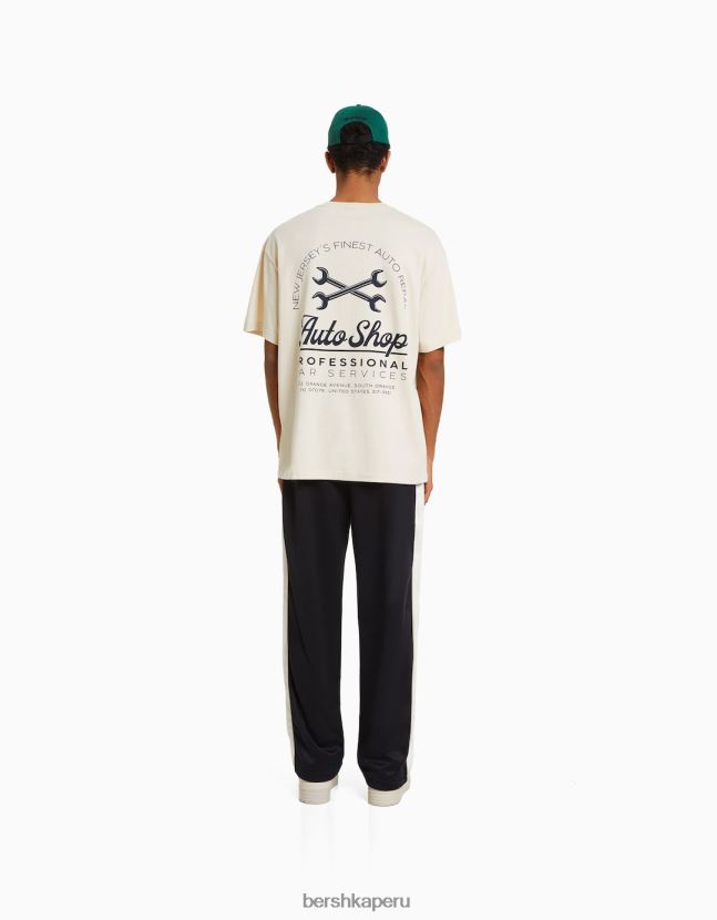negro Bershka hombres pantalones anchos con franjas laterales entrelazadas 806J6B3237