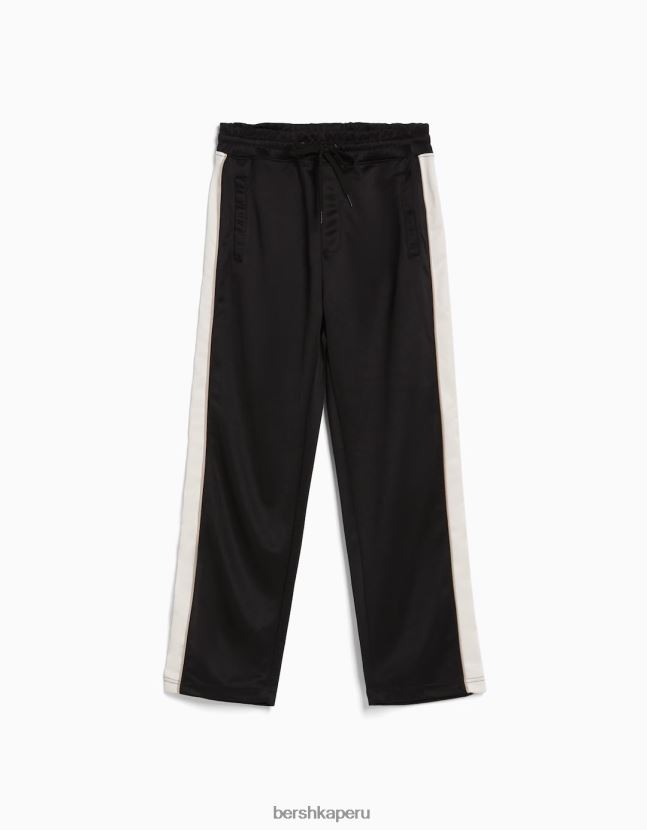 negro Bershka hombres pantalones anchos con franjas laterales entrelazadas 806J6B3237
