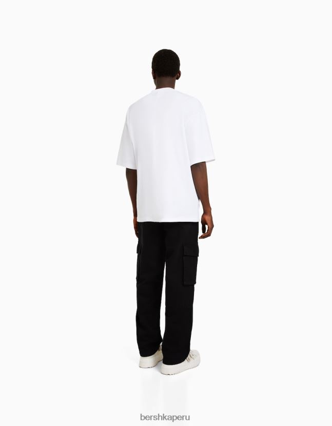 negro Bershka hombres pantalones cargo anchos de algodón 806J6B3245