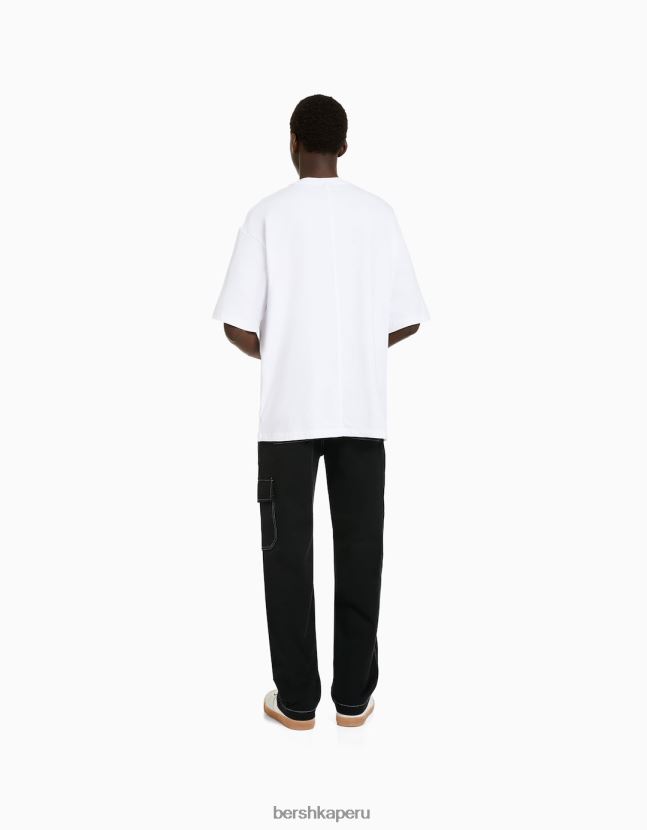 negro Bershka hombres pantalones cargo de pernera ancha con costuras en contraste 806J6B3248