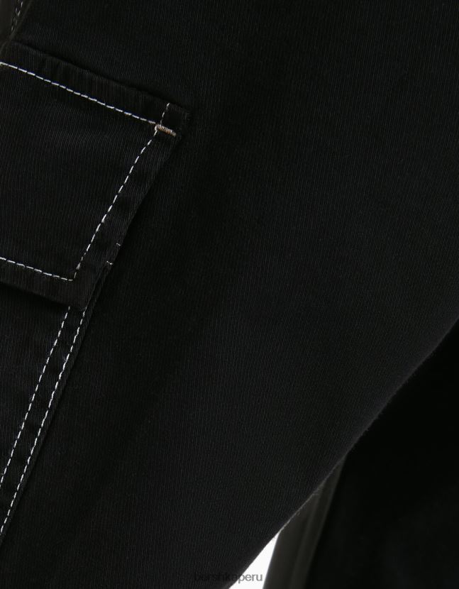 negro Bershka hombres pantalones cargo de pernera ancha con costuras en contraste 806J6B3248