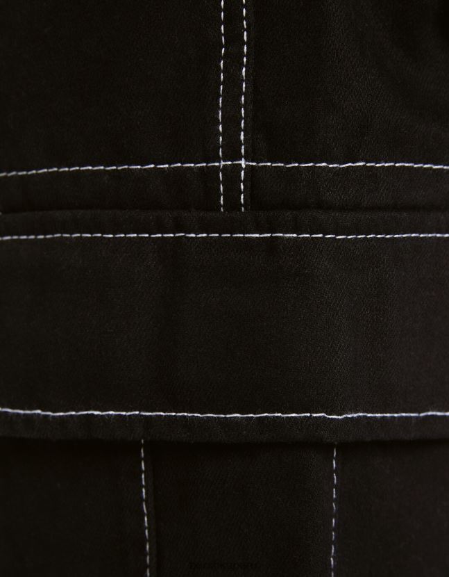 negro Bershka hombres pantalones cargo de pernera ancha con costuras en contraste 806J6B3256