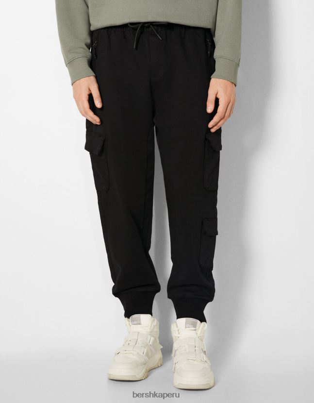 negro Bershka hombres pantalones de chándal cargo delgados 806J6B3224