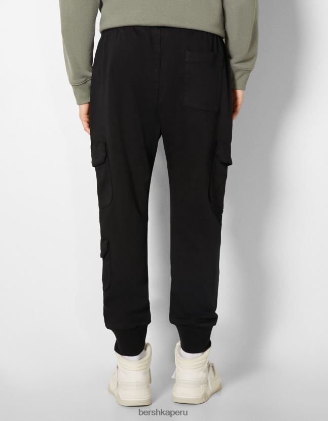negro Bershka hombres pantalones de chándal cargo delgados 806J6B3224