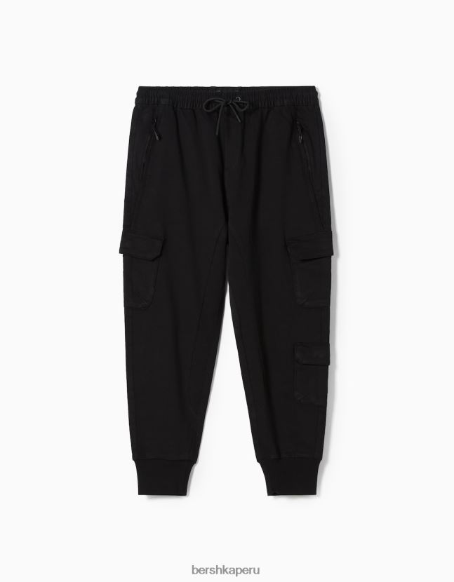 negro Bershka hombres pantalones de chándal cargo delgados 806J6B3224