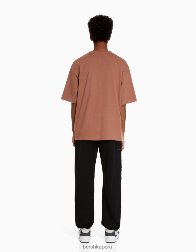 negro Bershka hombres pantalones de paracaídas de felpa con bolsillos con cremallera 806J6B3232