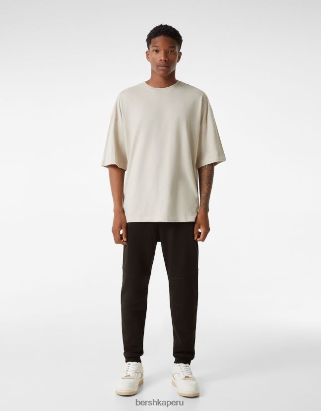 negro Bershka hombres pantalones deportivos de felpa con costuras 806J6B3216