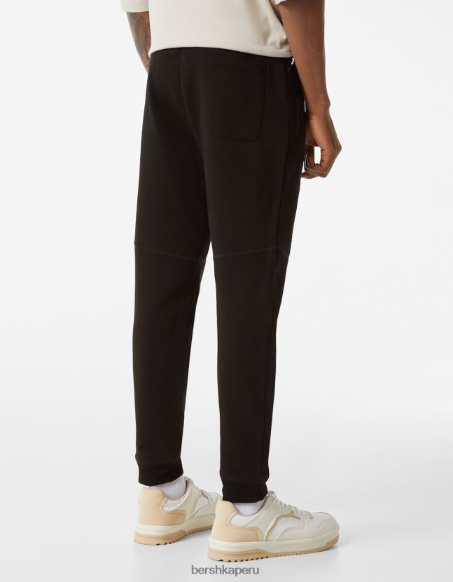 negro Bershka hombres pantalones deportivos de felpa con costuras 806J6B3216
