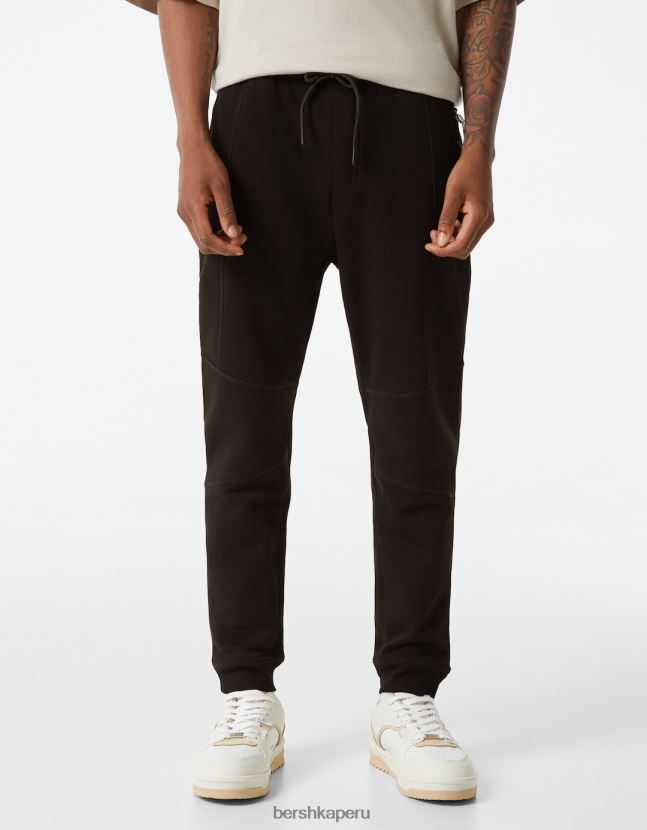 negro Bershka hombres pantalones deportivos de felpa con costuras 806J6B3216