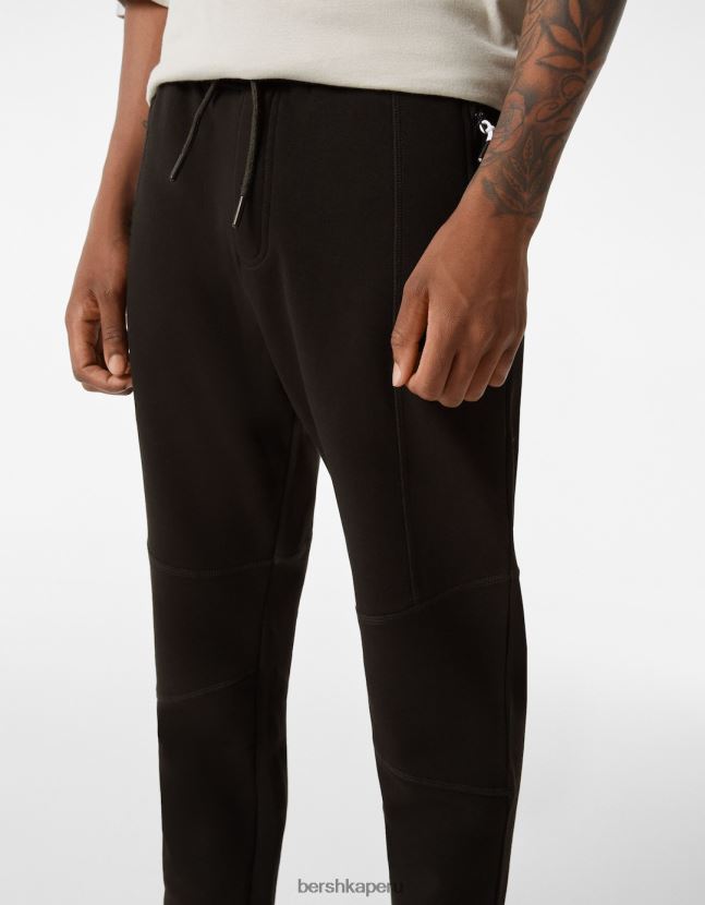 negro Bershka hombres pantalones deportivos de felpa con costuras 806J6B3216