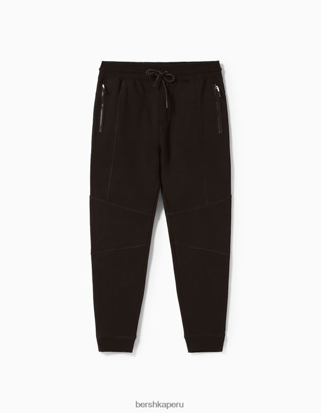 negro Bershka hombres pantalones deportivos de felpa con costuras 806J6B3216