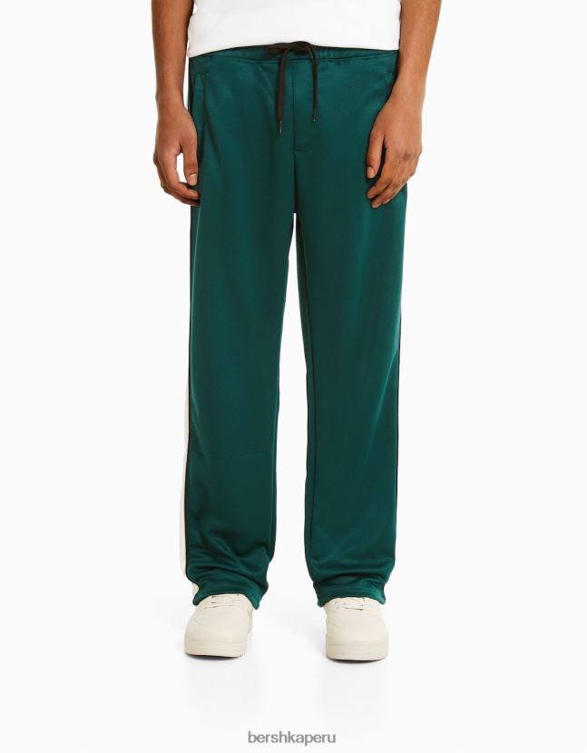 verde Bershka hombres pantalones anchos con franjas laterales entrelazadas 806J6B3236