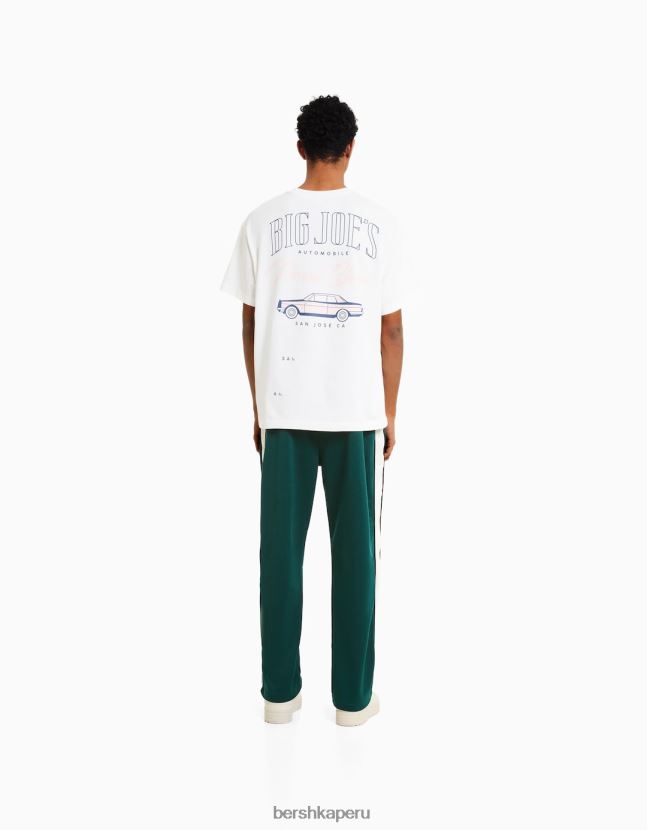 verde Bershka hombres pantalones anchos con franjas laterales entrelazadas 806J6B3236