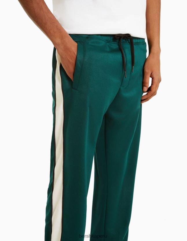 verde Bershka hombres pantalones anchos con franjas laterales entrelazadas 806J6B3236