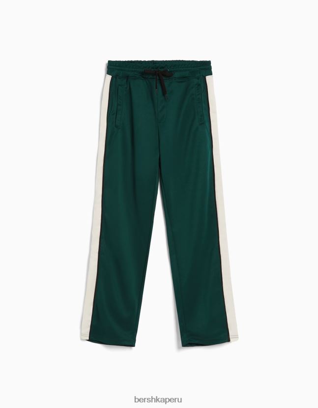 verde Bershka hombres pantalones anchos con franjas laterales entrelazadas 806J6B3236