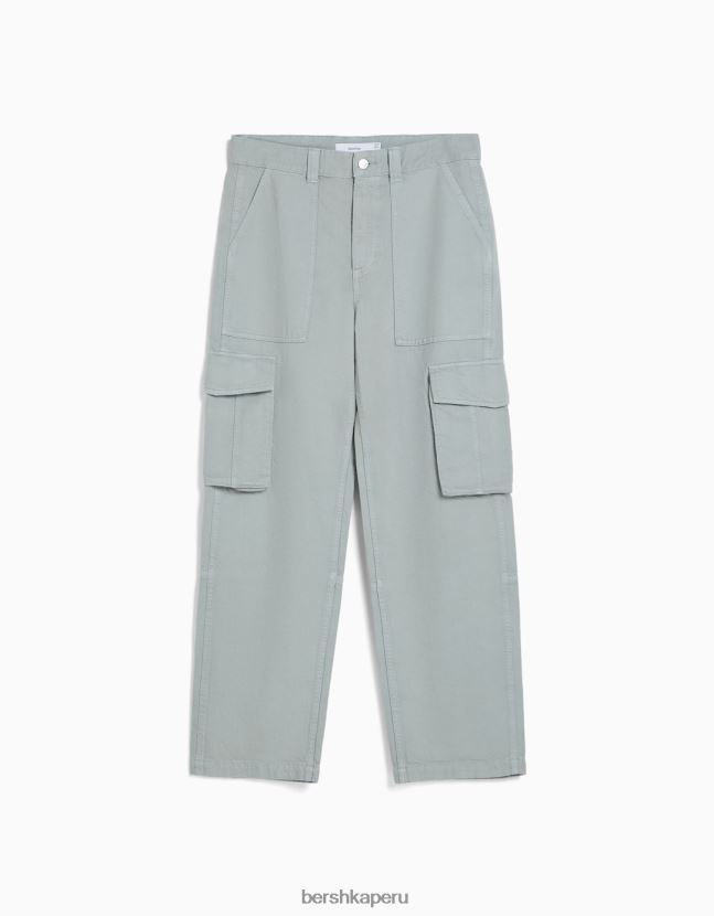 verde Bershka hombres pantalones cargo anchos de algodón 806J6B3246