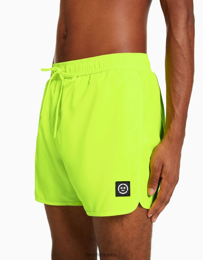 amarillo Bershka hombres shorts de playa básicos de neón 806J6B3392