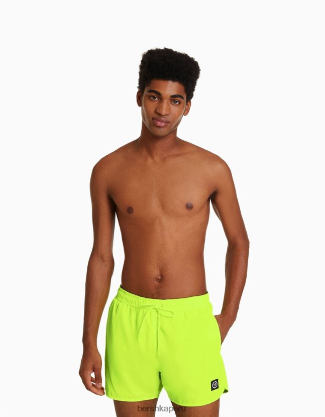 amarillo Bershka hombres shorts de playa básicos de neón 806J6B3392
