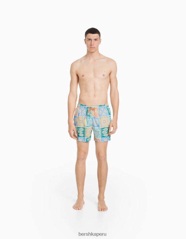 azul Bershka hombres shorts de playa con estampado de cachemira 806J6B3396