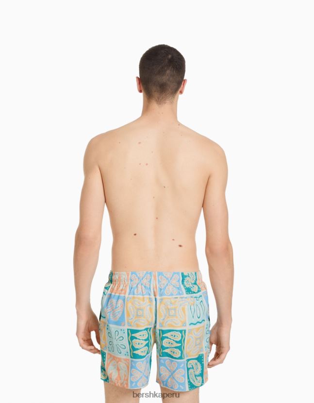 azul Bershka hombres shorts de playa con estampado de cachemira 806J6B3396