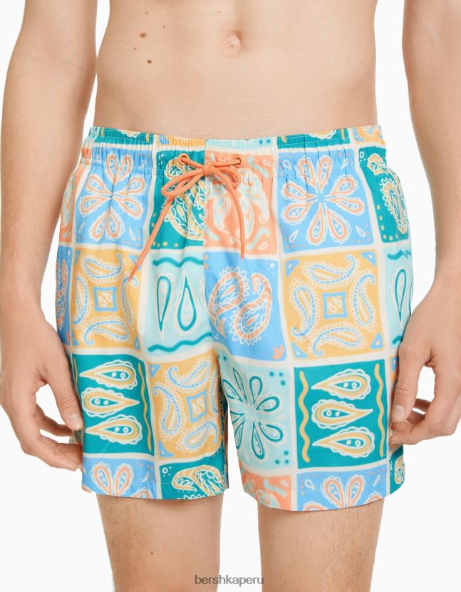 azul Bershka hombres shorts de playa con estampado de cachemira 806J6B3396