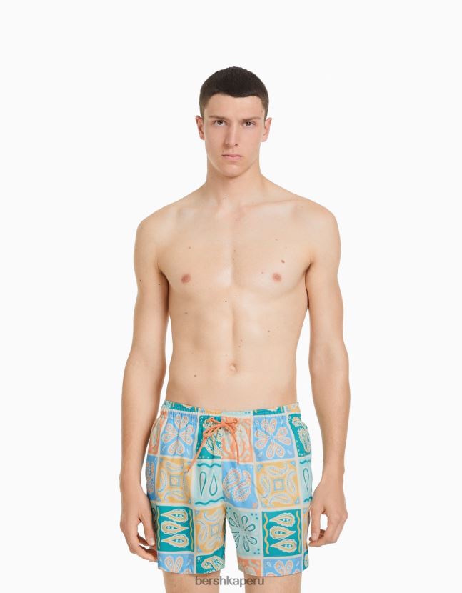 azul Bershka hombres shorts de playa con estampado de cachemira 806J6B3396