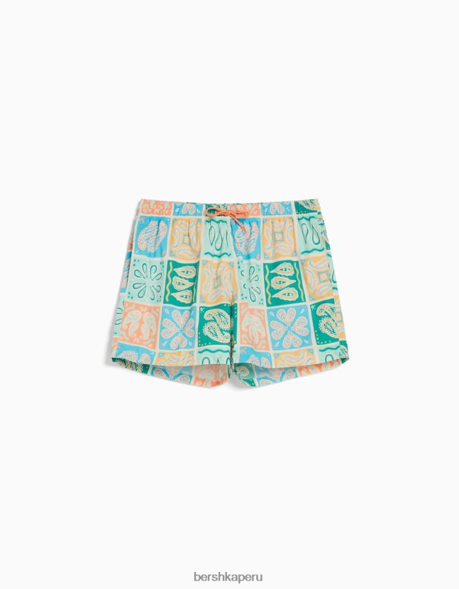 azul Bershka hombres shorts de playa con estampado de cachemira 806J6B3396