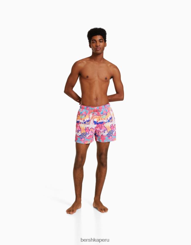 fucsia Bershka hombres shorts de playa con estampado de grafiti 806J6B3405