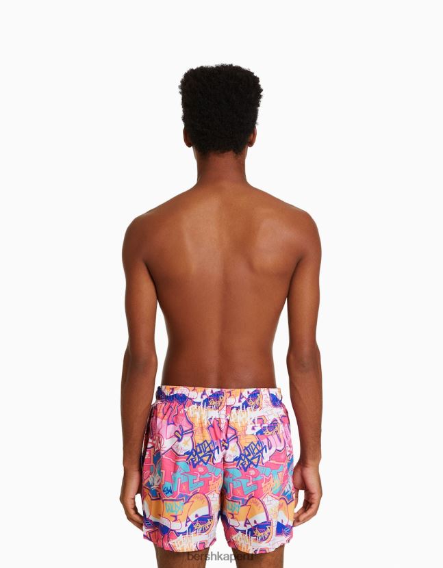 fucsia Bershka hombres shorts de playa con estampado de grafiti 806J6B3405