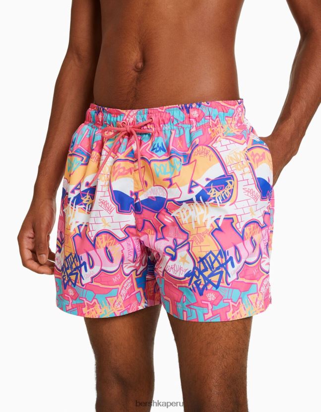fucsia Bershka hombres shorts de playa con estampado de grafiti 806J6B3405