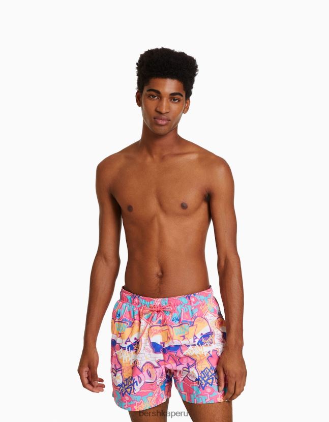 fucsia Bershka hombres shorts de playa con estampado de grafiti 806J6B3405