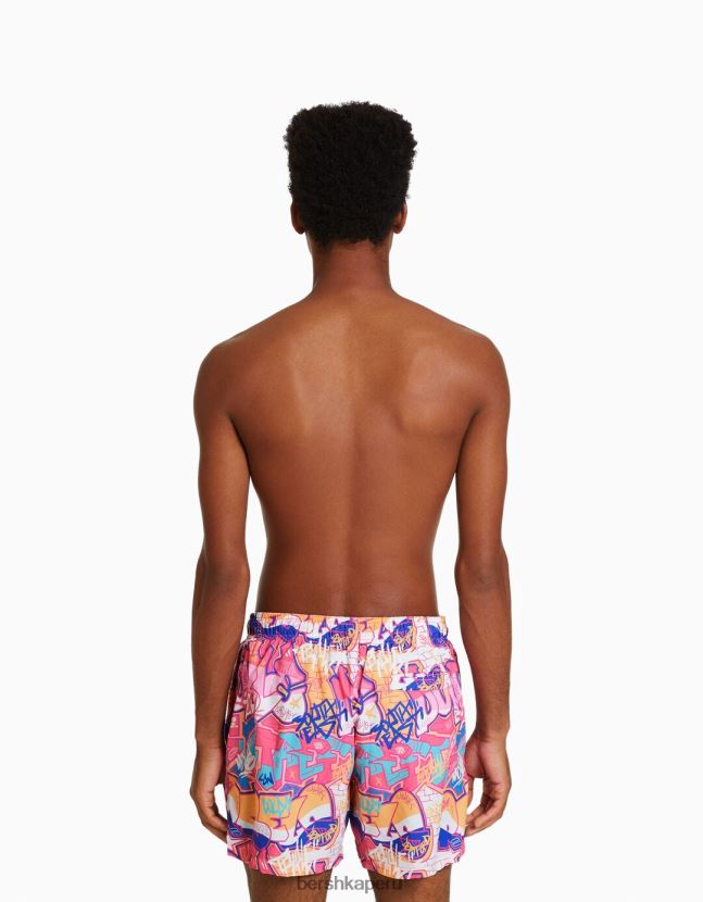fucsia Bershka hombres shorts de playa con estampado de grafiti 806J6B3407