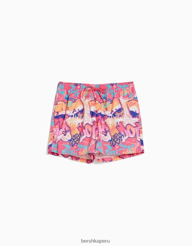 fucsia Bershka hombres shorts de playa con estampado de grafiti 806J6B3407