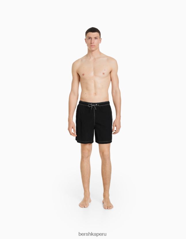 negro Bershka hombres shorts de baño con hilo en contraste 806J6B3395