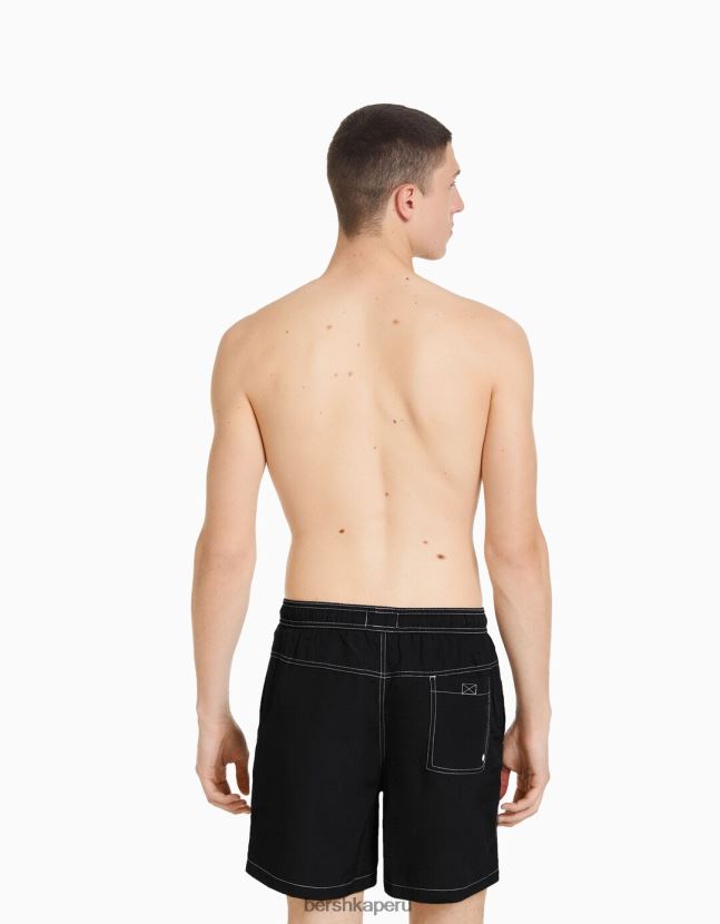 negro Bershka hombres shorts de baño con hilo en contraste 806J6B3395