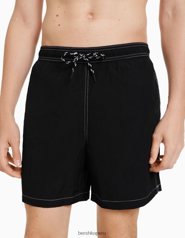 negro Bershka hombres shorts de baño con hilo en contraste 806J6B3395