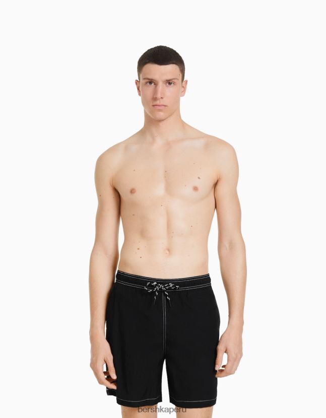 negro Bershka hombres shorts de baño con hilo en contraste 806J6B3395