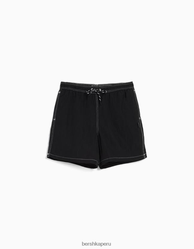 negro Bershka hombres shorts de baño con hilo en contraste 806J6B3395