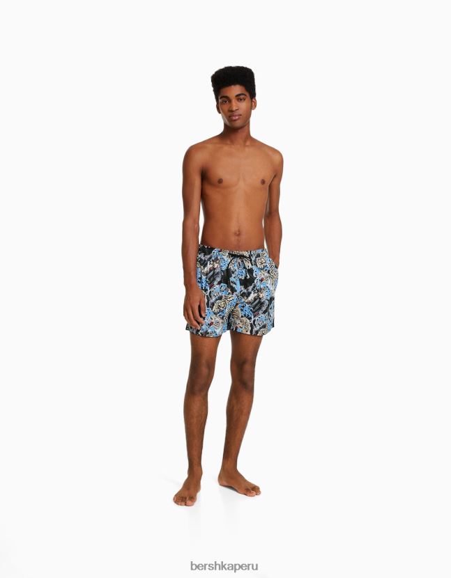 negro Bershka hombres shorts de playa con estampado de tigre 806J6B3406