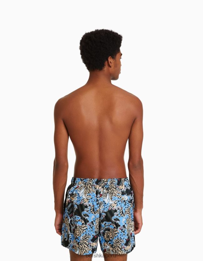 negro Bershka hombres shorts de playa con estampado de tigre 806J6B3406