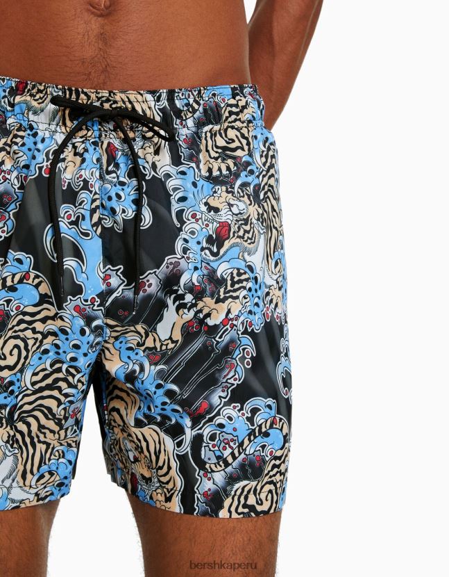 negro Bershka hombres shorts de playa con estampado de tigre 806J6B3406