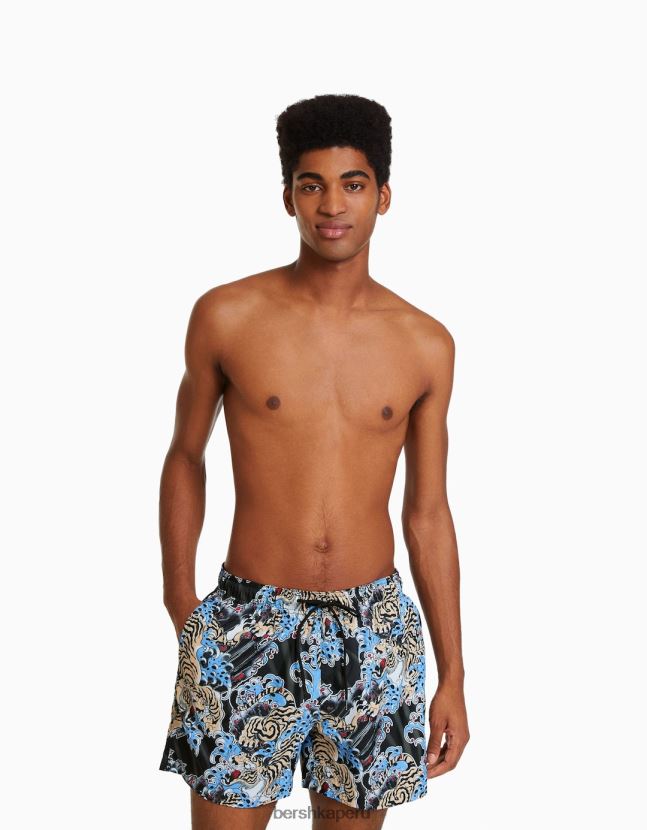 negro Bershka hombres shorts de playa con estampado de tigre 806J6B3406