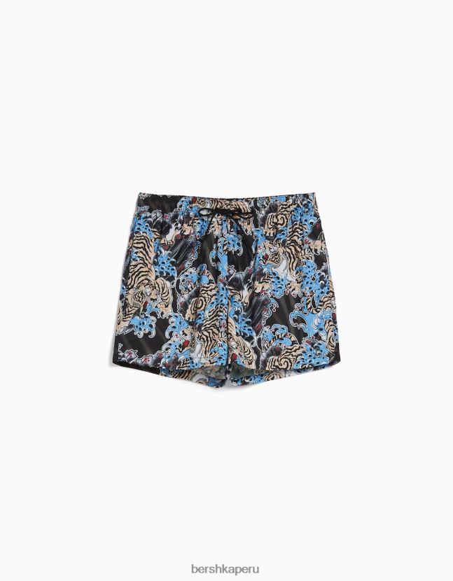 negro Bershka hombres shorts de playa con estampado de tigre 806J6B3406