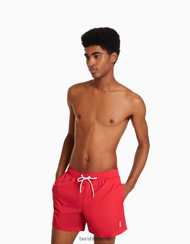 rojo Bershka hombres shorts de baño básicos 806J6B3385